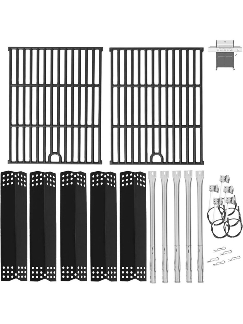 5 Burner Grill Parts Kit - Grate, Heat Shield & Burner Replacement Accessories